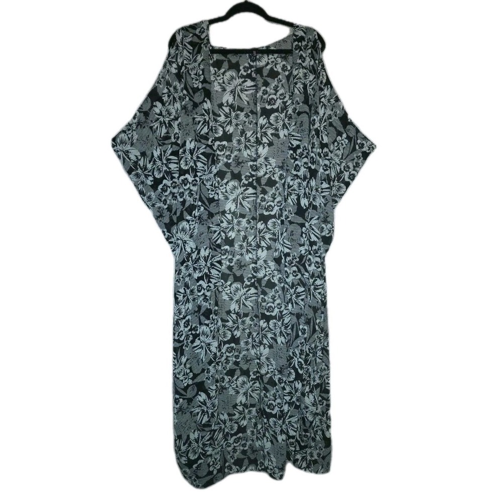 Victoria's Secret Sheer Floral Caftan Black White One Size OS Flowy Elegant